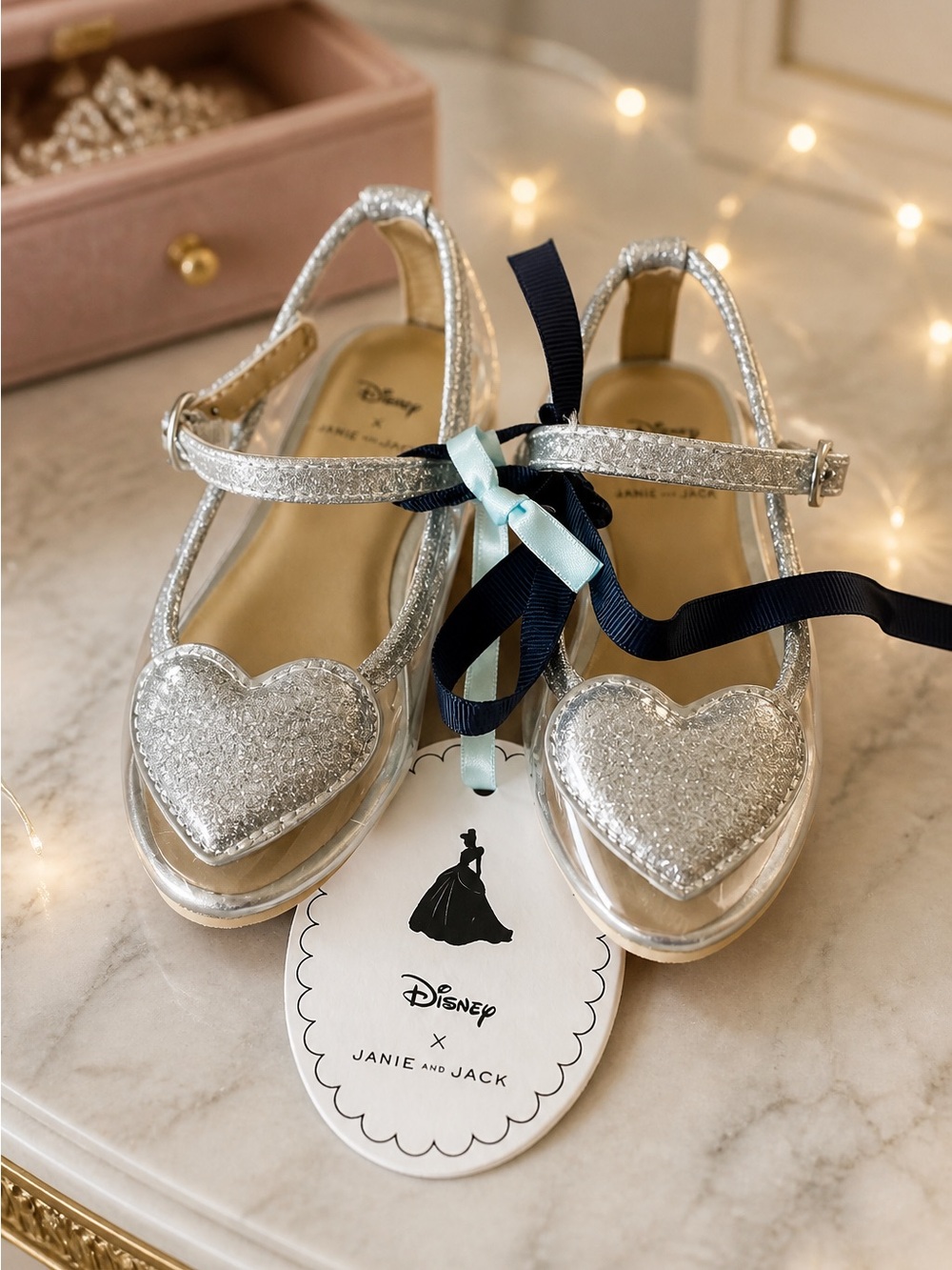 Janie and Jack Silver Glitter Heart Mary Jane Kids Shoes
